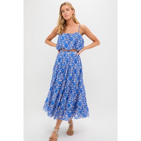 ENGLISH FACTORY Blue Geometric Floral Azores Bubble Blouse Size XS NWT - Picture 4 of 8